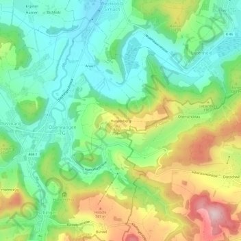Topografische Karte Hunzenberg, Höhe, Relief
