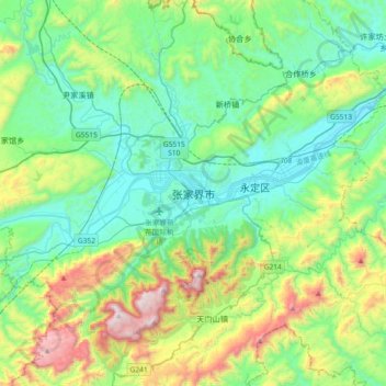 Topografische Karte 张家界市, Höhe, Relief