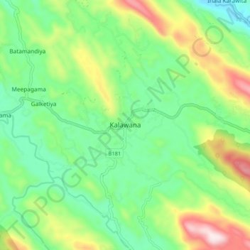 Topografische Karte Kalawana, Höhe, Relief