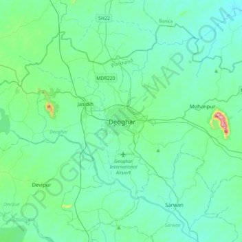 Topografische Karte Deoghar, Höhe, Relief