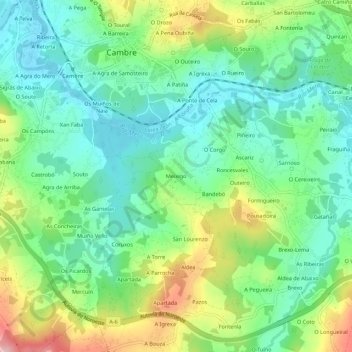 Topografische Karte Meixigo, Höhe, Relief