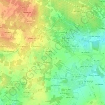 Topografische Karte Les Naudières, Höhe, Relief