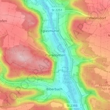 Topografische Karte Plankstetten, Höhe, Relief