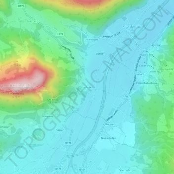 Topografische Karte Litzlfelden, Höhe, Relief