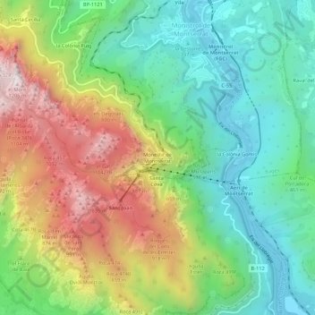 Topografische Karte Monestir de Montserrat, Höhe, Relief