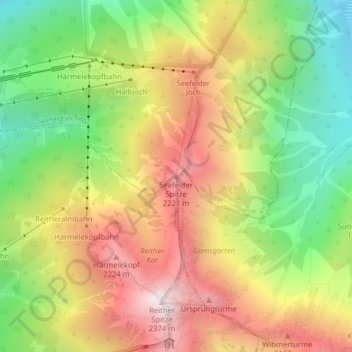 Topografische Karte Seefelder Spitze, Höhe, Relief