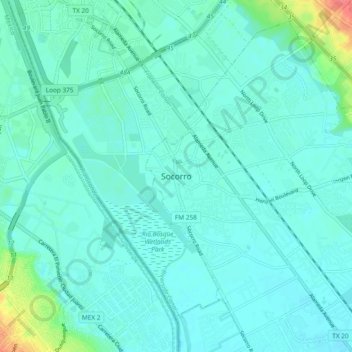 Topografische Karte Socorro, Höhe, Relief