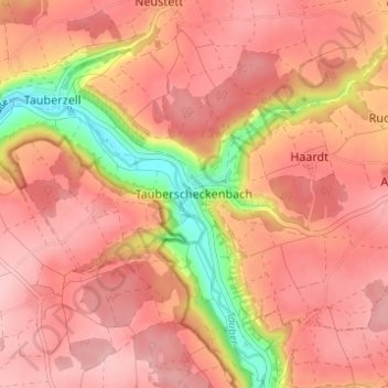 Topografische Karte Tauberscheckenbach, Höhe, Relief