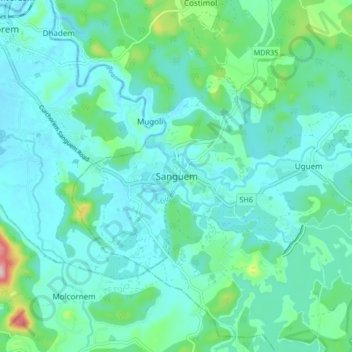 Topografische Karte Sanguem, Höhe, Relief