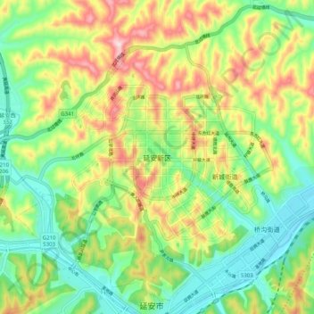 Topografische Karte 延安新区, Höhe, Relief