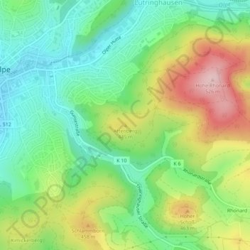 Topografische Karte Attenberg, Höhe, Relief