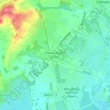 Topografische Karte Three Legged Cross, Höhe, Relief
