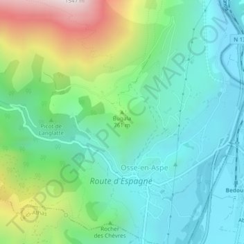 Topografische Karte Table d'Orientation du Bugala, Höhe, Relief