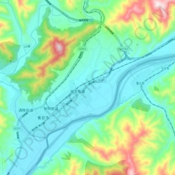 Topografische Karte 太王镇, Höhe, Relief