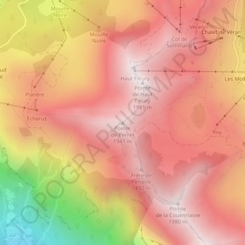 Topografische Karte Pointe de Perret, Höhe, Relief