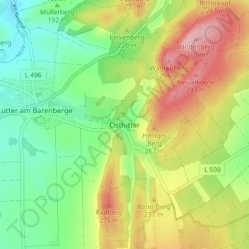 Topografische Karte Ostlutter, Höhe, Relief