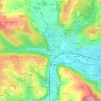 Topografische Karte Redl, Höhe, Relief