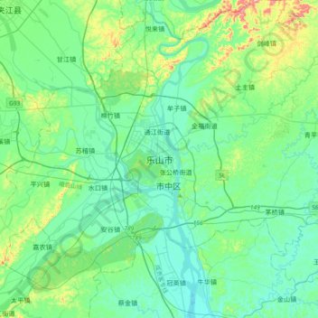 Topografische Karte 乐山市, Höhe, Relief