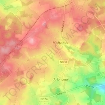 Topografische Karte Oubourcy, Höhe, Relief