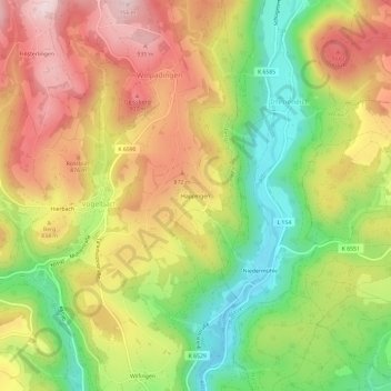 Topografische Karte Happingen, Höhe, Relief
