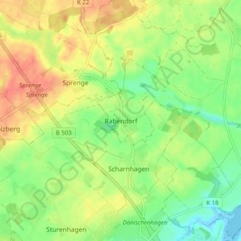 Topografische Karte Rabendorf, Höhe, Relief