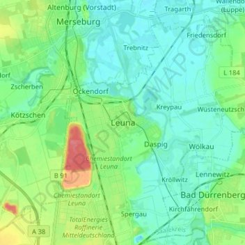 Topografische Karte Leuna, Höhe, Relief