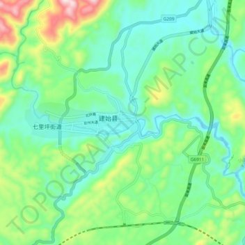 Topografische Karte 业州镇, Höhe, Relief