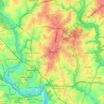 Topografische Karte Wheaton, Höhe, Relief
