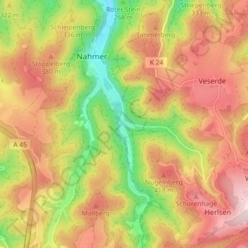 Topografische Karte Lahmen Hasen, Höhe, Relief