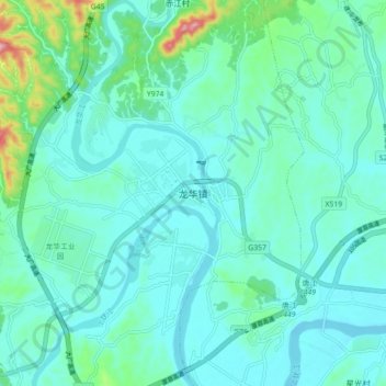Topografische Karte 龙华镇, Höhe, Relief