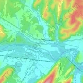 Topografische Karte Oldtown, Höhe, Relief