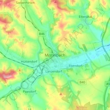 Topografische Karte Mistelbach, Höhe, Relief
