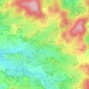 Topografische Karte Le Monteil, Höhe, Relief