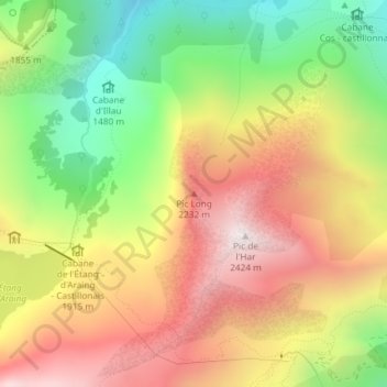 Topografische Karte Pic Long, Höhe, Relief