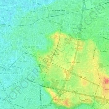 Topografische Karte Le Vinatier, Höhe, Relief