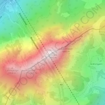 Topografische Karte Bosruck, Höhe, Relief