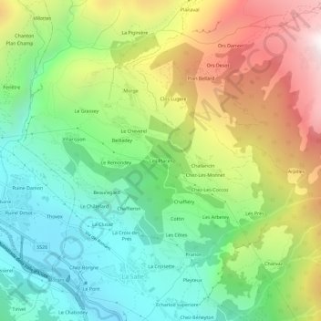 Topografische Karte Les Places, Höhe, Relief