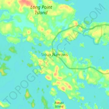Topografische Karte Sioux Narrows, Höhe, Relief