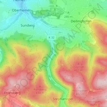 Topografische Karte Grüntal, Höhe, Relief