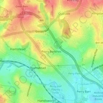 Topografische Karte Perry Beeches, Höhe, Relief