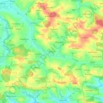 Topografische Karte Moosing, Höhe, Relief