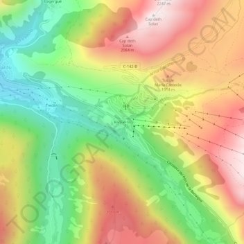 Topografische Karte Baqueira, Höhe, Relief