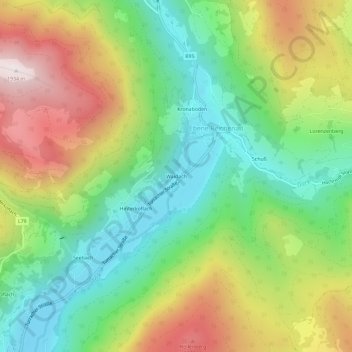 Topografische Karte Waidach, Höhe, Relief