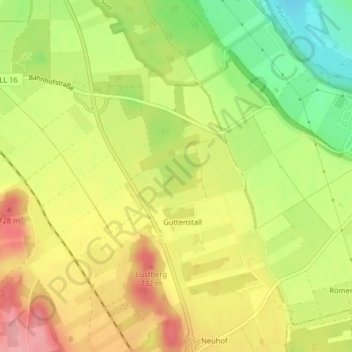 Topografische Karte Lechrain, Höhe, Relief