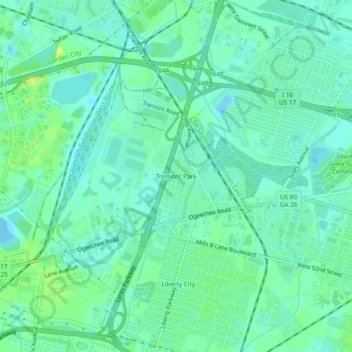 Topografische Karte Tremont Park, Höhe, Relief