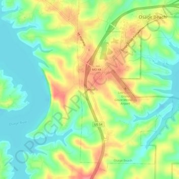 Topografische Karte Damsel, Höhe, Relief