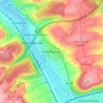 Topografische Karte Distelhausen, Höhe, Relief