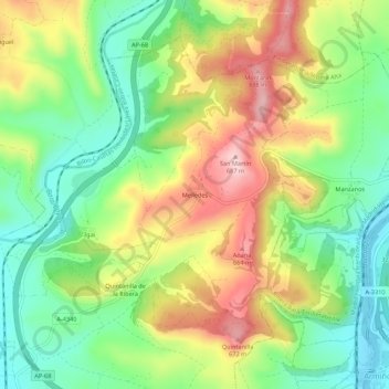 Topografische Karte Melledes, Höhe, Relief