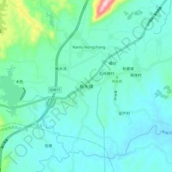 Topografische Karte 枫木镇, Höhe, Relief
