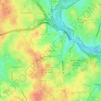Topografische Karte Maplewood, Höhe, Relief